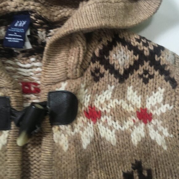 Baby Gap Button Up Knit Sweater Pockets Hooded Reindeer Moose Sz 3 Unisex Beige - Picture 8 of 15